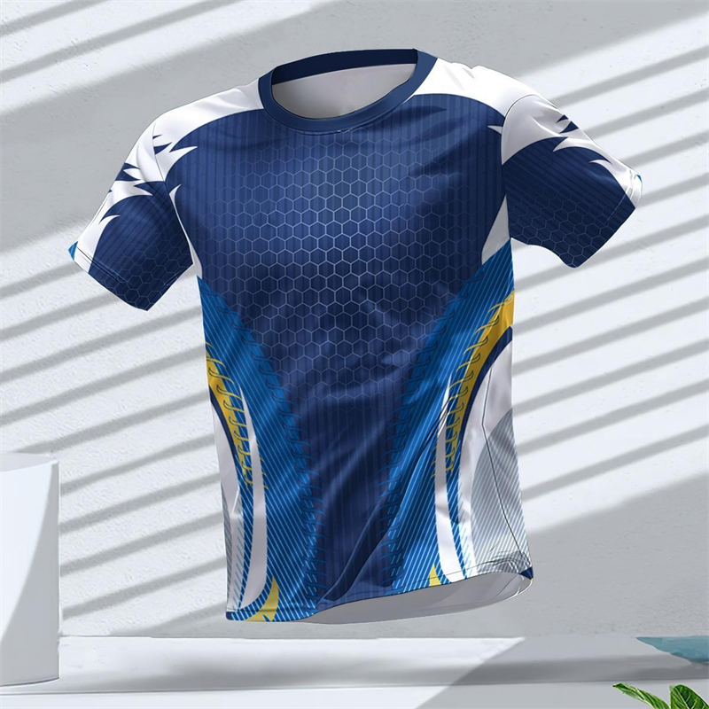 Table Tennis Shorts - 幾何学グラフィック 3D プリントスポーツ Tシャツ夏カジュアルランニング卓球 Tシャツトレンディなストリートメンズ Tシャツファッション