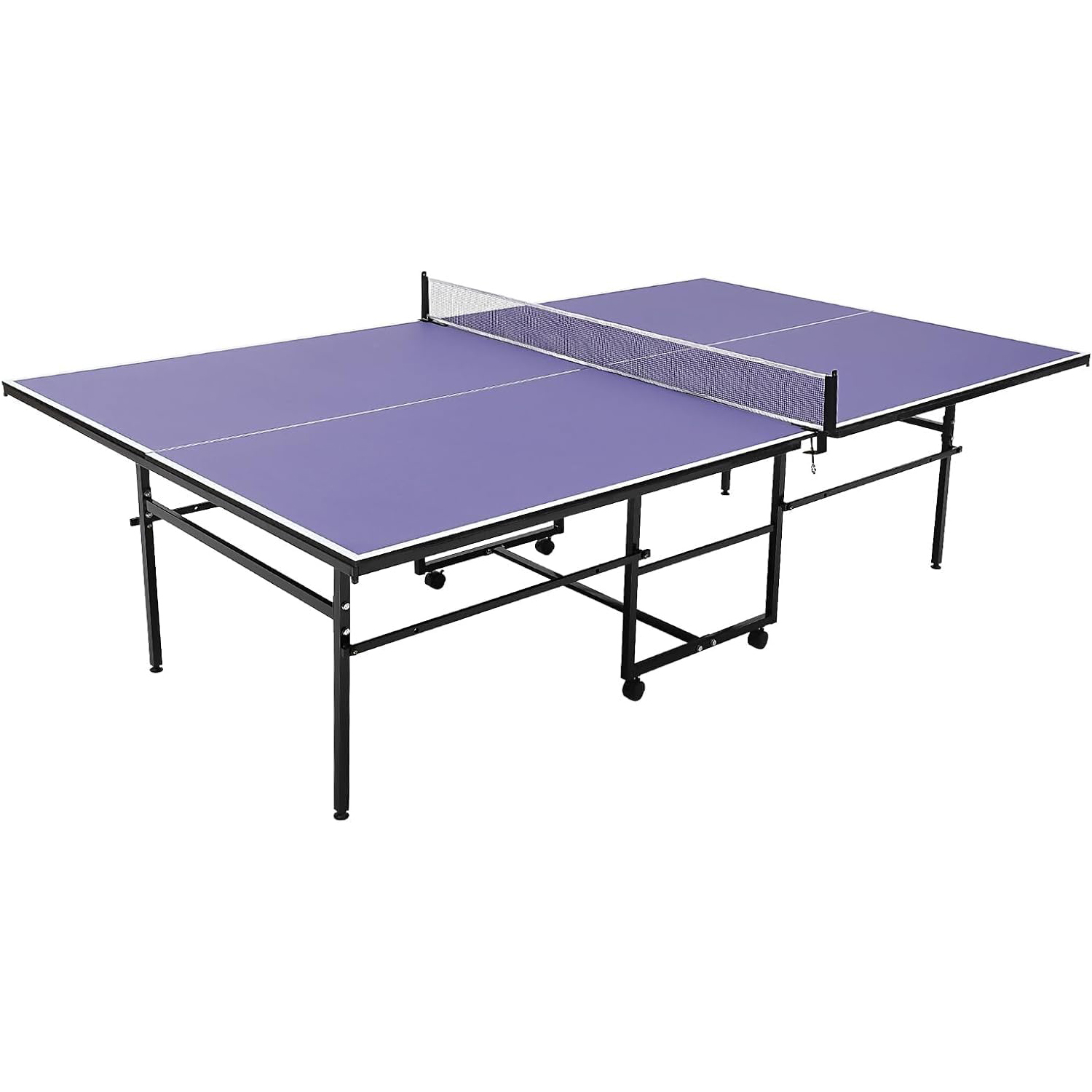 Table Tennis Game Pc - 8フィートのポータブル卓球台、大人とティーン向けのプロ仕様ゲーム | 折りたたみ式屋内外兼用卓球セット（ネット、ラケット2本、ボール3個付き）- 簡単組み立て、シングルプレイヤー対応