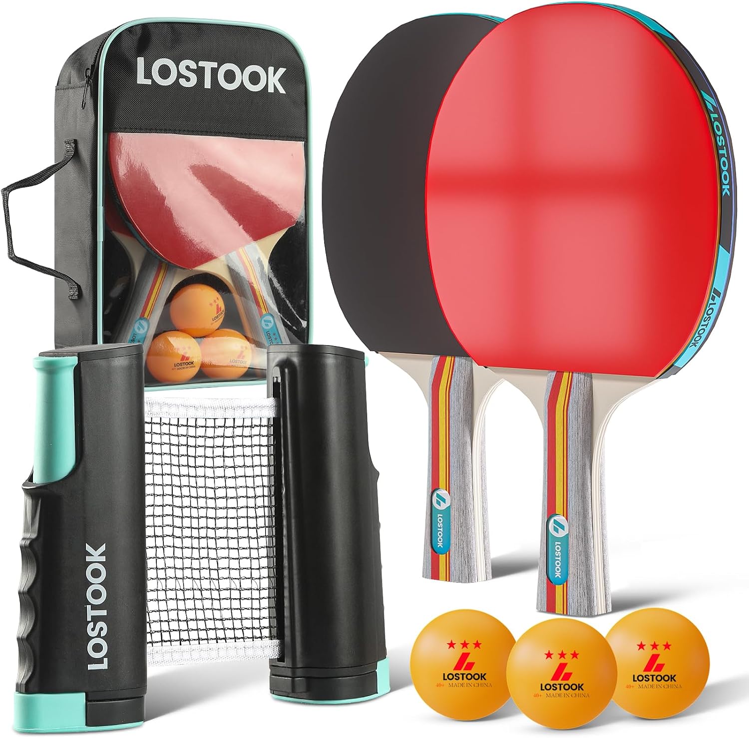 Table Tennis Reference - プロ卓球セット：2/4パドル、3スター球、あらゆるテーブル用ポータブルネット、家庭/屋外ゲーム用
