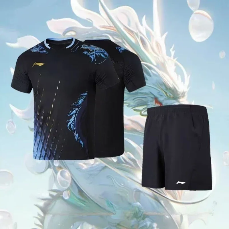 Table Tennis Shorts - ドラゴンパターン卓球スポーツウェアセット速乾性半袖Tシャツ+ショーツプロフェッショナルトレーニングアスレチックスーツ