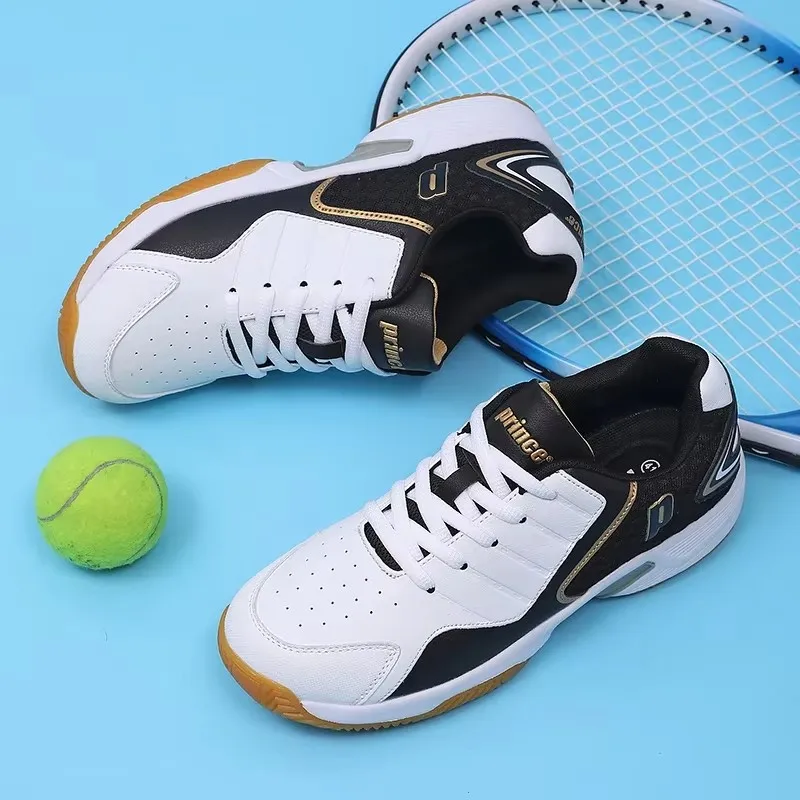 プロの男性女性革バドミントンシューズカップル滑り止めトレーニ - Table Tennis Volleyball のレビューと価格