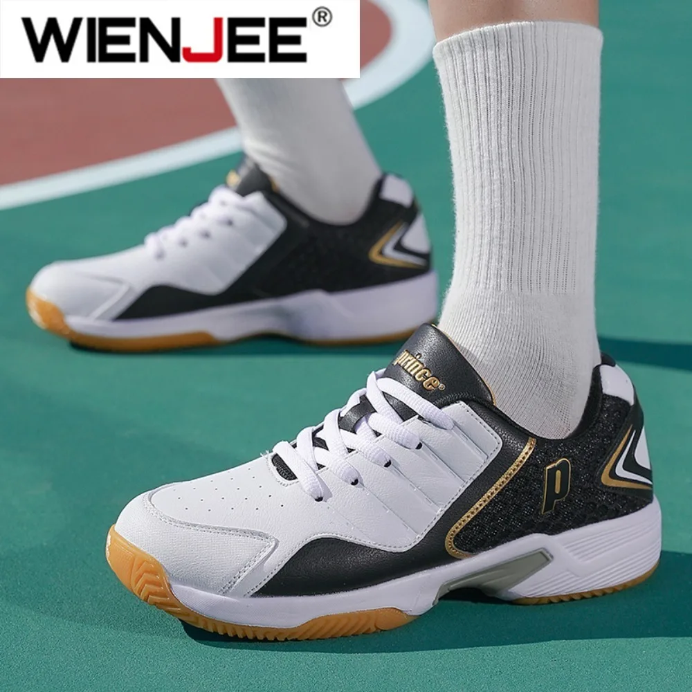 プロの男性女性革バドミントンシューズカップル滑り止めトレーニ - Table Tennis Volleyball のレビューと価格