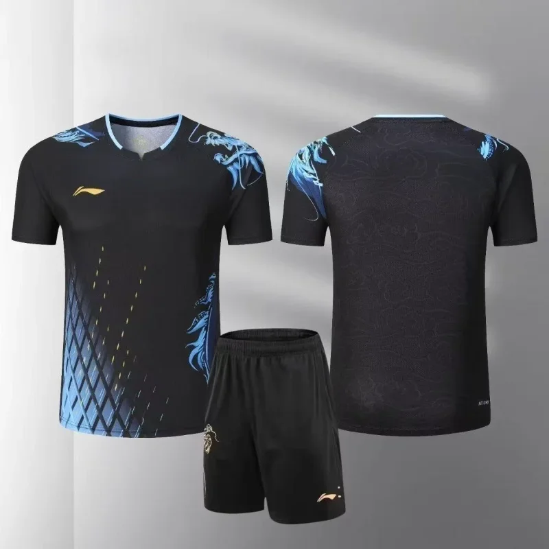 ドラゴンパターン卓球スポーツウェアセット速乾性半袖Tシャツ+ - Table Tennis Shorts のレビューと価格